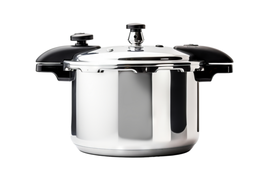 High-resolution pressure cooker isolated on transparent background for culinary illustrations, kitchen appliance designs, and cooking-themed digital projects