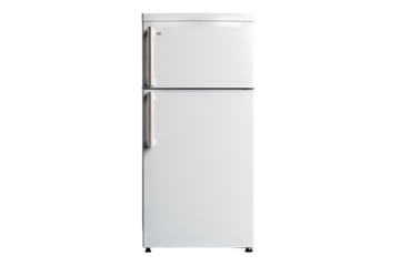 Modern double-door refrigerator isolated on transparent background for home appliance design, kitchen layout visualizations, and interior decor projects in high-resolution PNG format.