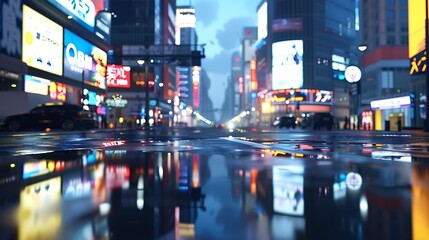 Cityscape Reflections in Wet Pavement