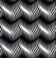 Tileable sinuous warp op wriggle shape form light white color on dark black squiggly bent strokes. Vibrant parallel simple billowy curvy smooth winding modern style distorted twisty water fond