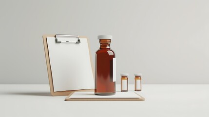 Prescription Bottle and Clipboard on White Table
