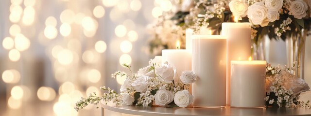 Elegant candle and floral decorations in a 3D rendering for wedding settings