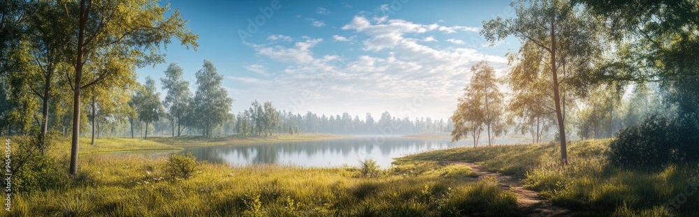 Aufkleber 3d rendering of a panoramic nature scene showcasing high resolution images suitable for interior pri