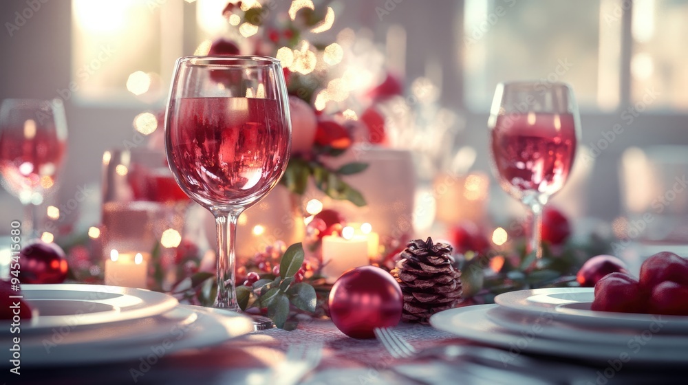 Poster 3d rendering of a festive table decoration featuring flowers and various elements