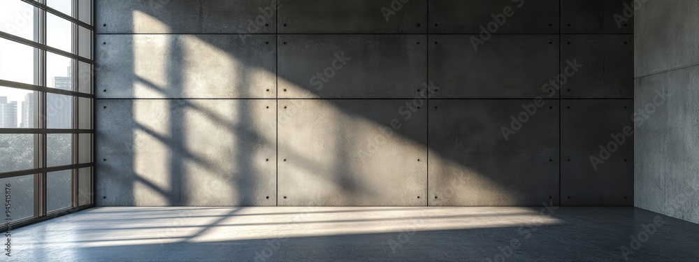 Poster 3D Rendering of an Empty Room with Dark Concrete Wall Architecture