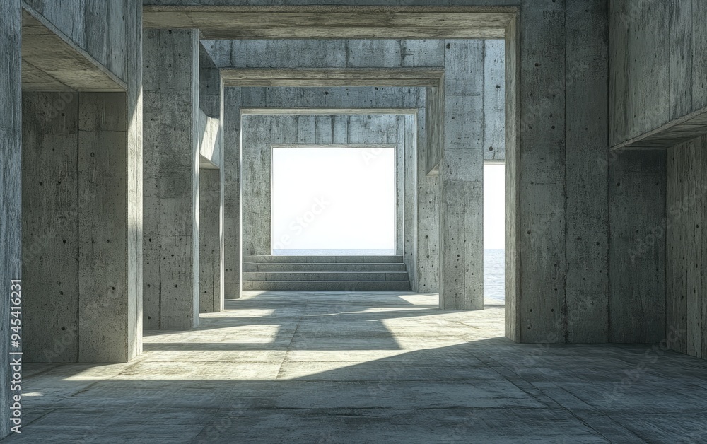 Poster 3d rendering of the interior view of a ruined abandoned structure