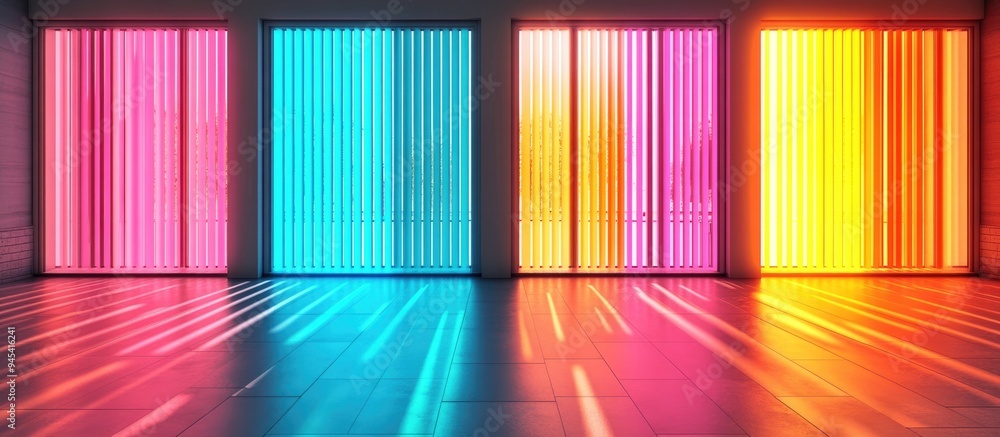 Aufkleber 3d rendering of windows with brise soleil creating vertical stripes of sunlight