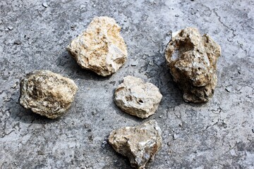 Calcium stones that are on the terrace of a mountain house and are not used