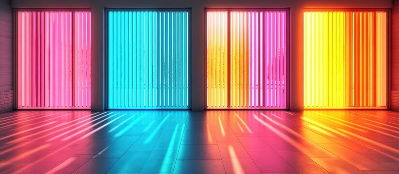3D rendering of windows with brise soleil creating vertical stripes of sunlight