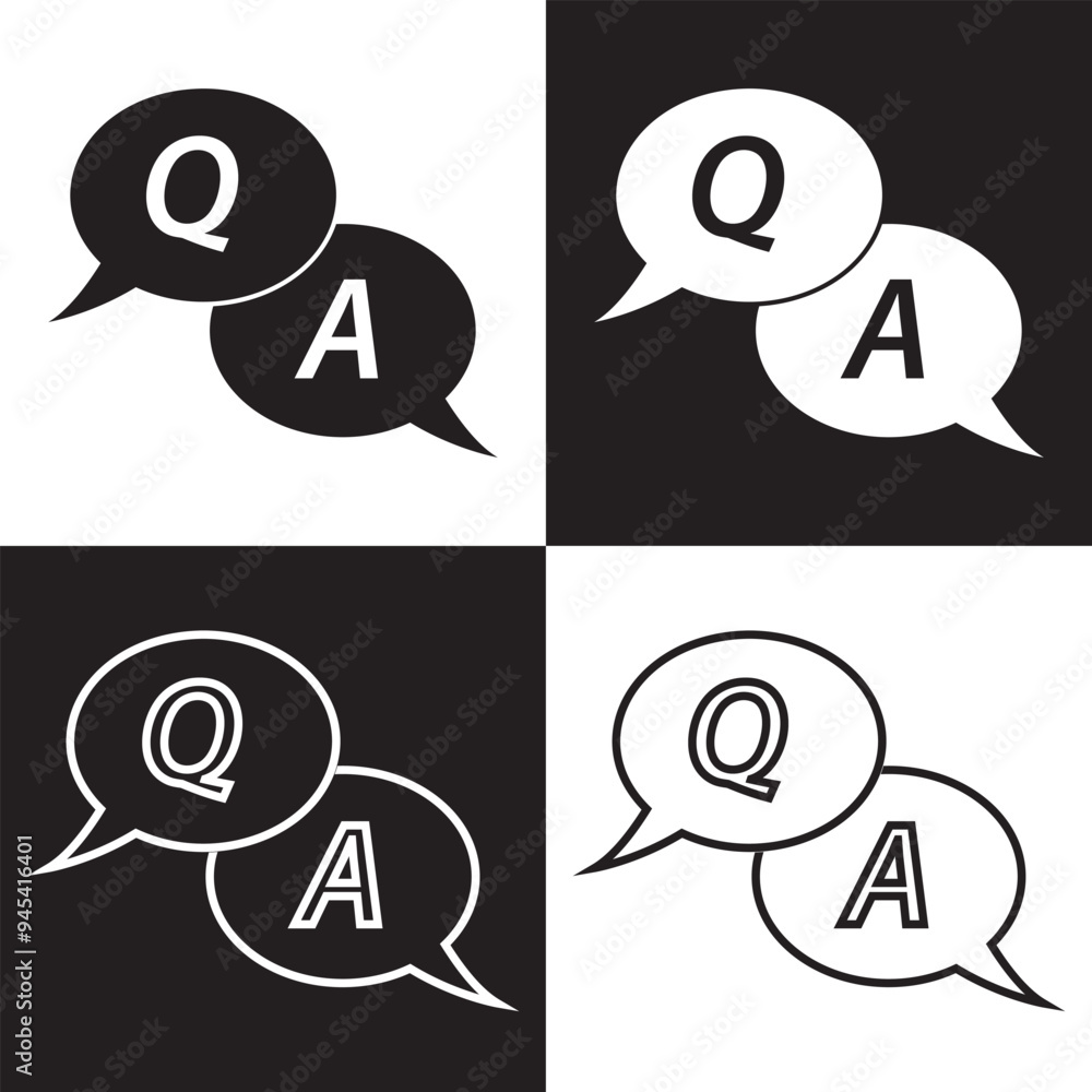 Poster faq, question and answer icon vector. a black and white logo with a q and a on it. isolated on white
