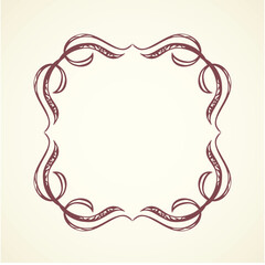 Old cute romantic book ribbon bow swirly tag swoosh element isolated on white paper card backdrop. Freehand black ink pen outline drawn curly corner sketchy in artistic rustic curlicue scrawl style