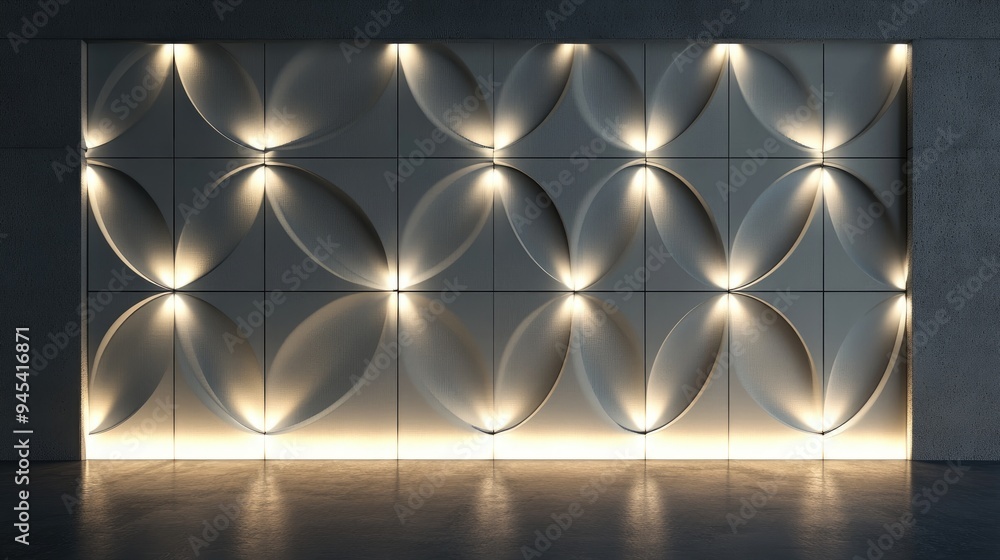 Poster 3D rendering of a wall adorned with light patterns as wallpaper