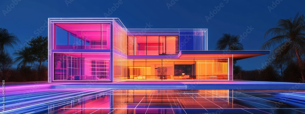 Poster 3d rendering of an architectural sketch for a house design