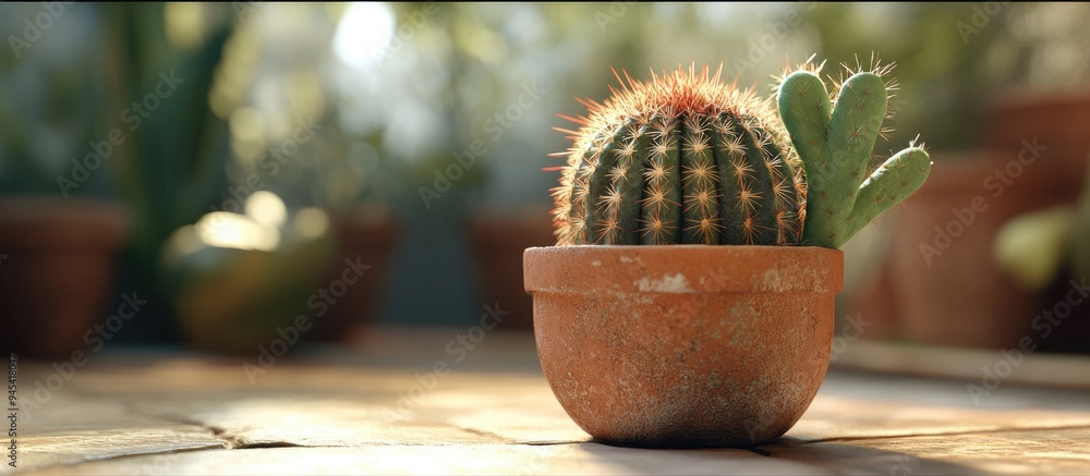 Poster 3d rendering of a cactus in a pot