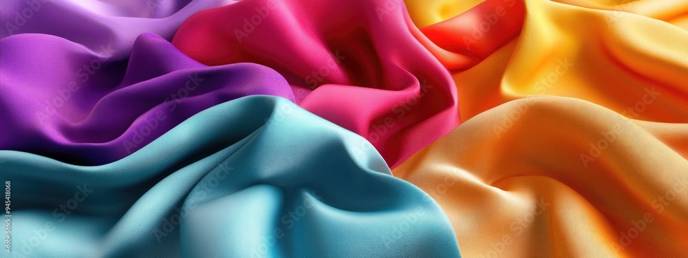 Poster 3d rendering of colorful fabric samples on a white background