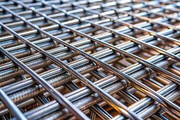 Closeup of steel mesh grid. Industrial material and construction