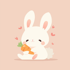 Illustration Cute Rabbit holding a carrot vegetable