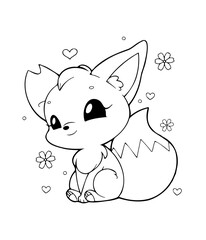 Cute Fox Printable Coloring Pages for Children Hand-Drawn Vector Illustration
