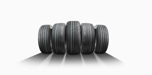 Collection car tires with alurim on free On isolated transparent white background.