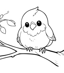 Cute little bird Printable Coloring Pages for Children Hand-Drawn Vector Illustration