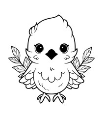 Cute little bird Printable Coloring Pages for Children Hand-Drawn Vector Illustration