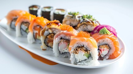 Assortment of Sushi Rolls on a White Plate