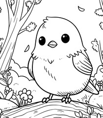 Cute little bird Printable Coloring Pages for Children Hand-Drawn Vector Illustration