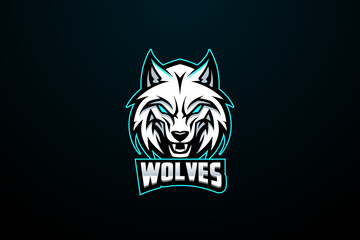 White Wolf Head Logo - Gaming Mascot with Menacing Expression