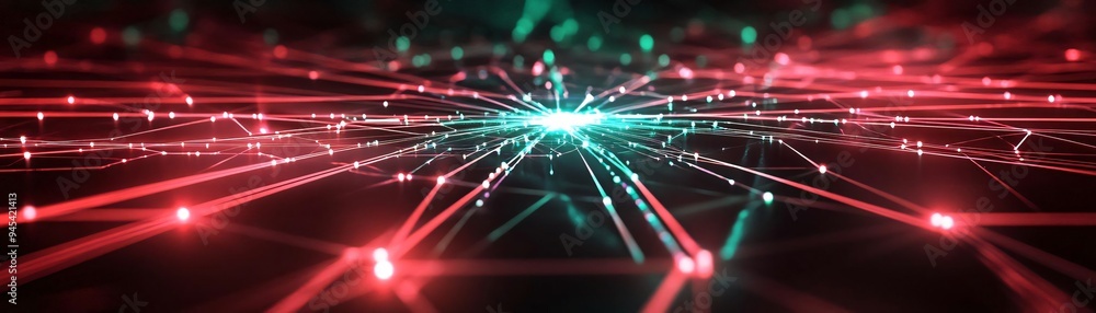 Poster dynamic abstract background with vibrant red and green lines creating an energetic and futuristic at