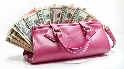 pink, handbag, with money