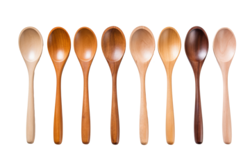 Handcrafted wooden spoon isolated on transparent background for culinary arts and rustic kitchen design projects featuring natural utensils and organic cooking tools