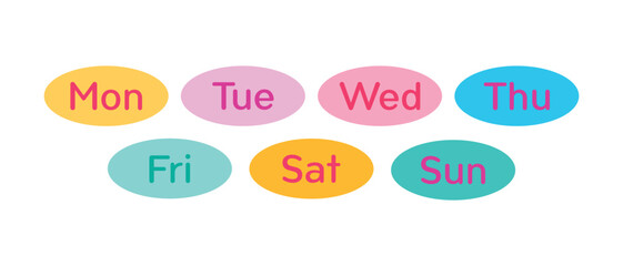 Days of the week word. 7 days for sticker, planner, schedule and tape