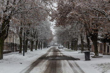 Winter view of Pivovarska street in Lysa nad Labem, Czech Republic