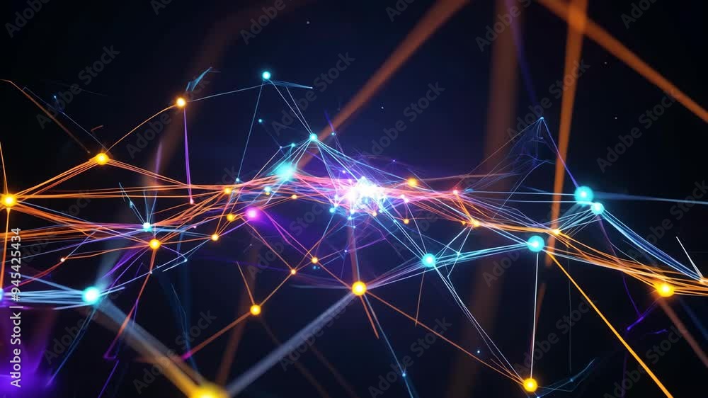 Aufkleber bright network of connected nodes showcasing digital communication in a dark space