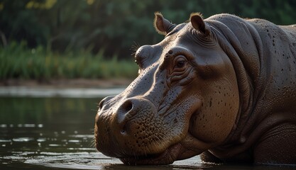 Fototapeta premium Serene Hippo at Sunset