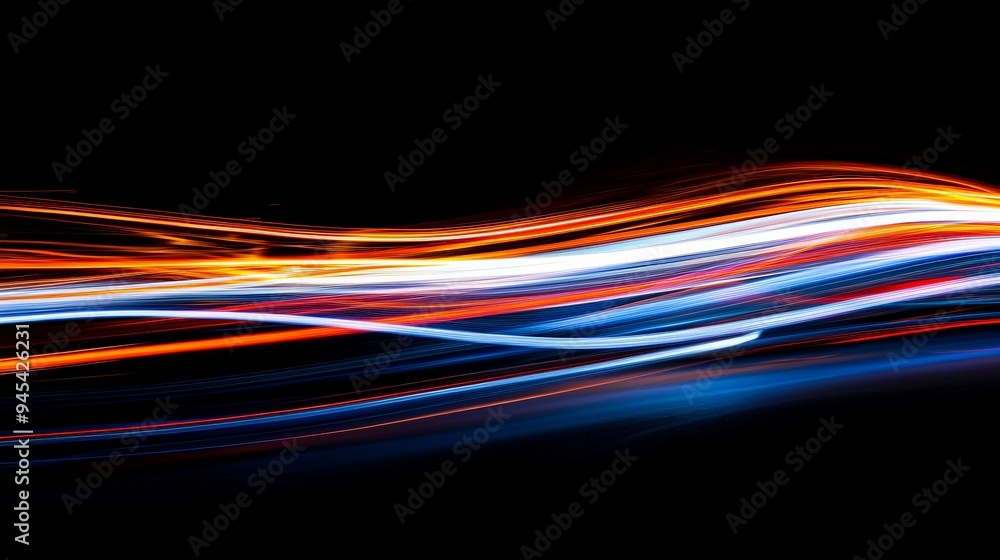 Leinwandbilder This vibrant abstract image features dynamic streaks of light in various colors on a black background, symbolizing energy, speed, and modern digital art designs.