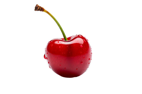 High-resolution red cherry isolated on transparent background, perfect for culinary designs, food packaging, and fresh produce illustrations in health-focused and organic-themed projects
