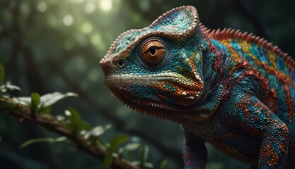 Obraz premium Vibrant Chameleon in Tropical Jungle