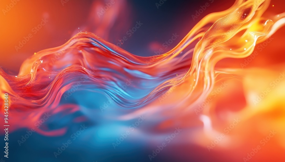 Poster abstract wave texture in vibrant colors, blending orange and blue, creating a dynamic and modern vis
