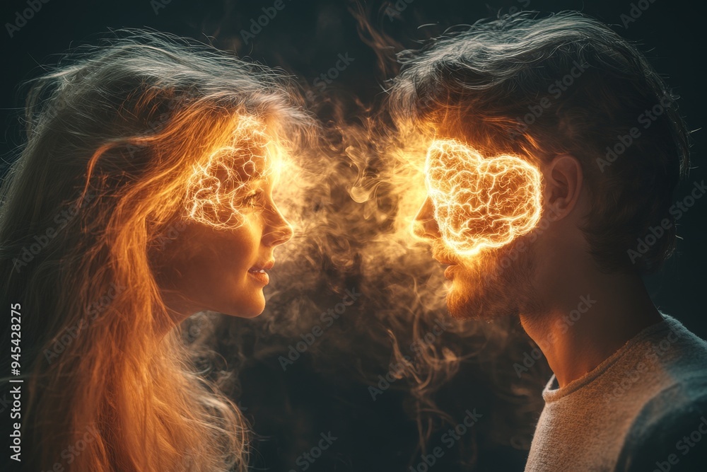 Aufkleber surrealist depiction of a couple with light emitting from their foreheads representing the psychic c