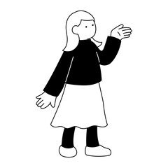 Fototapeta premium 手のひらを上に向けて立つ女性の単色イラスト 