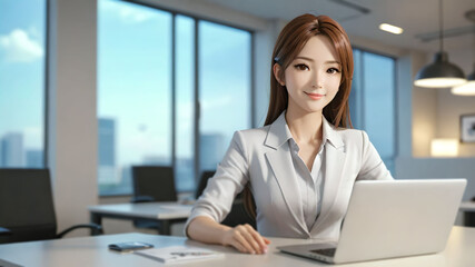 Businesswoman Using Laptop at Office Table