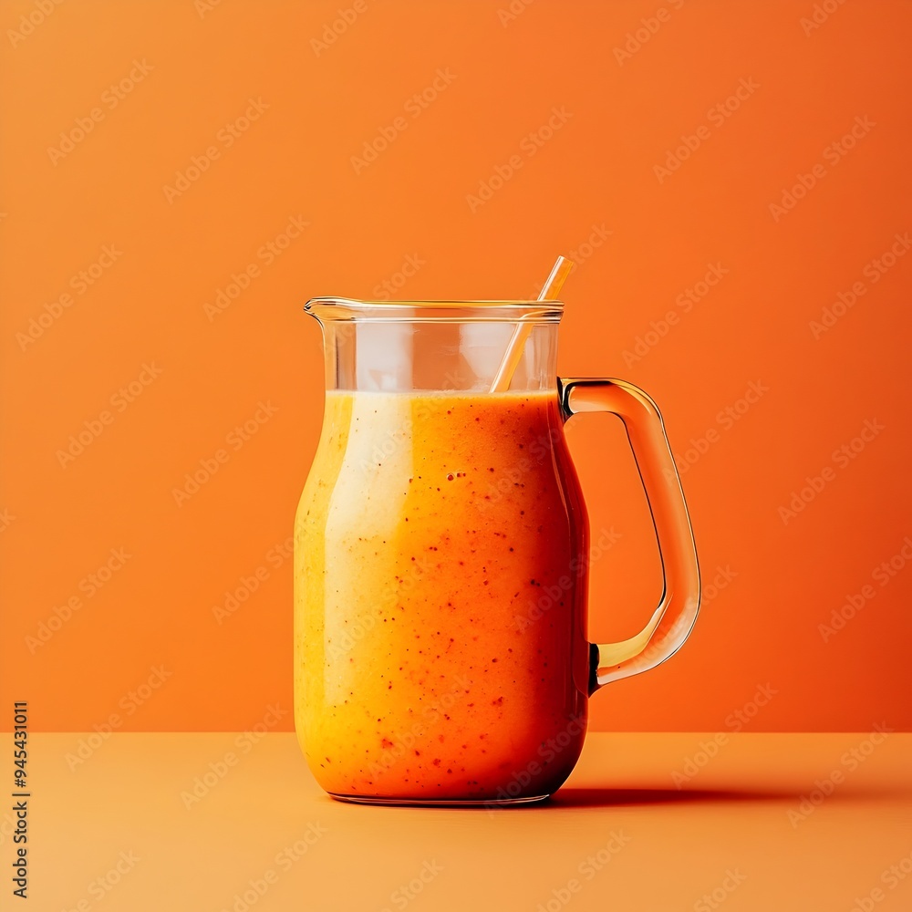 Aufkleber a transparent glass smoothie jug placed at the center of a plain surface captured in a minimalist st