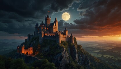 Obraz premium Majestic Castle Under Moonlight