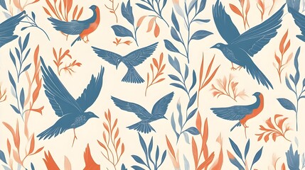 Birds Pattern. Elegant Autumn Ornament