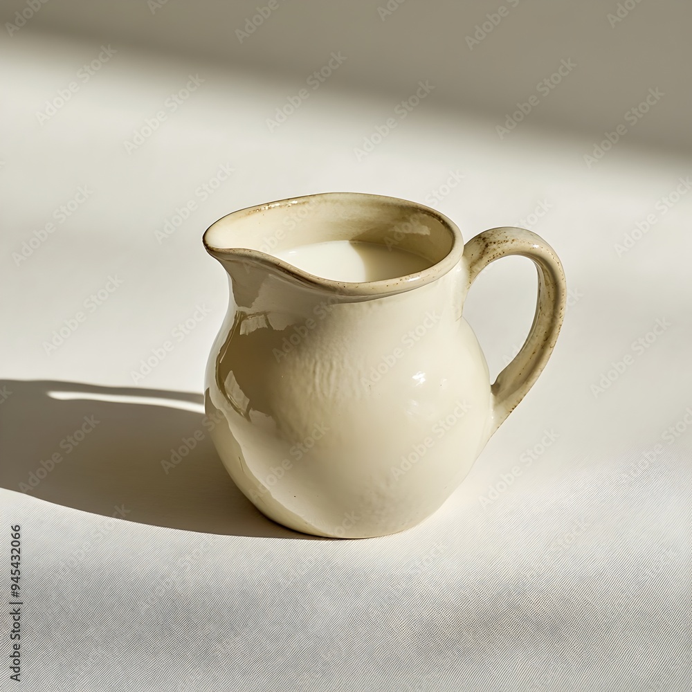 Aufkleber photograph showcasing a simple and elegant jug of buttermilk placed at the center of a plain surface