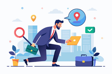 Search or discover new information, find new job or career available, research and analyze information, SEO website optimization, searching concept, businessman search new job on virtual search box.
