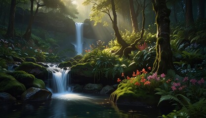 Serene Forest Waterfall Scene