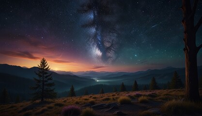 Majestic Night Sky Over Mountains