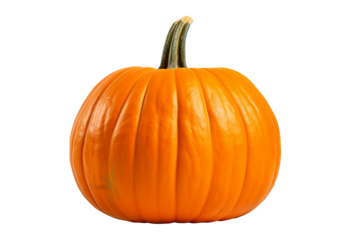 High-resolution pumpkin isolated on transparent background for autumn and Halloween-themed designs, featuring vibrant orange color and natural texture perfect for culinary and seasonal projects